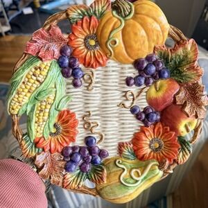 Vintage Fitz & Floyd Autumn Bounty Canape Plate 9.5" 1997 Fall Pumpkin Grapes